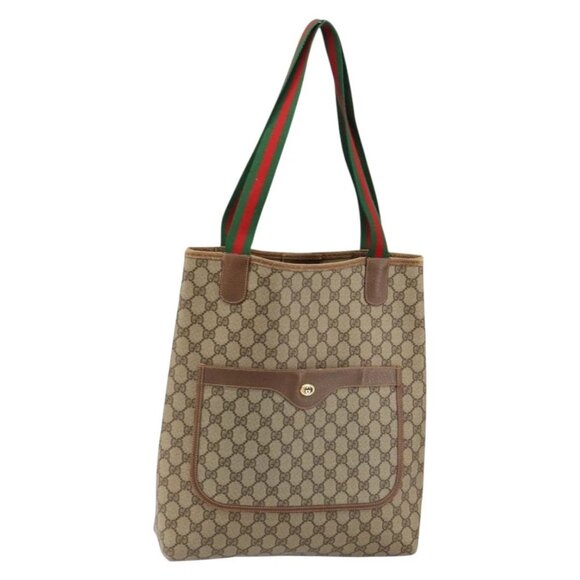 GUCCI GG Supreme Web Sherry Line Tote Bag PVC Beige Gold 89 02 003 Auth 130821 - Picture 2 of 16